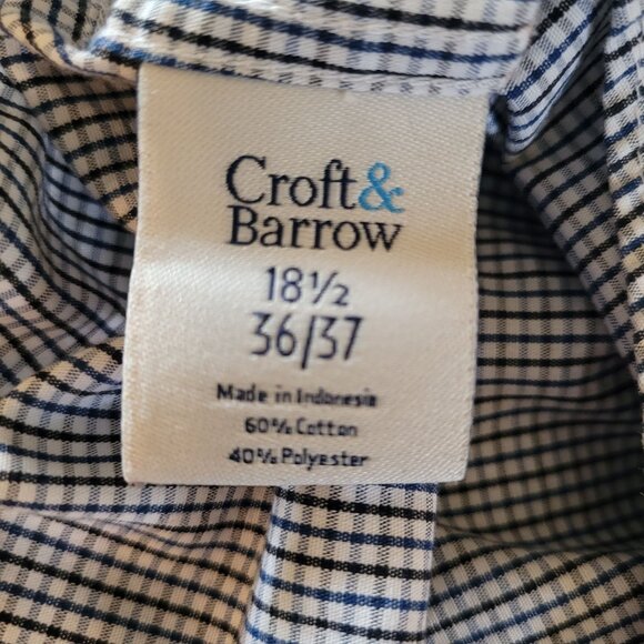 Croft & Barrow Men's Easy Care Classic Fit Dress Shirt XXL 2XL Blue Checkered - Picture 3 of 5